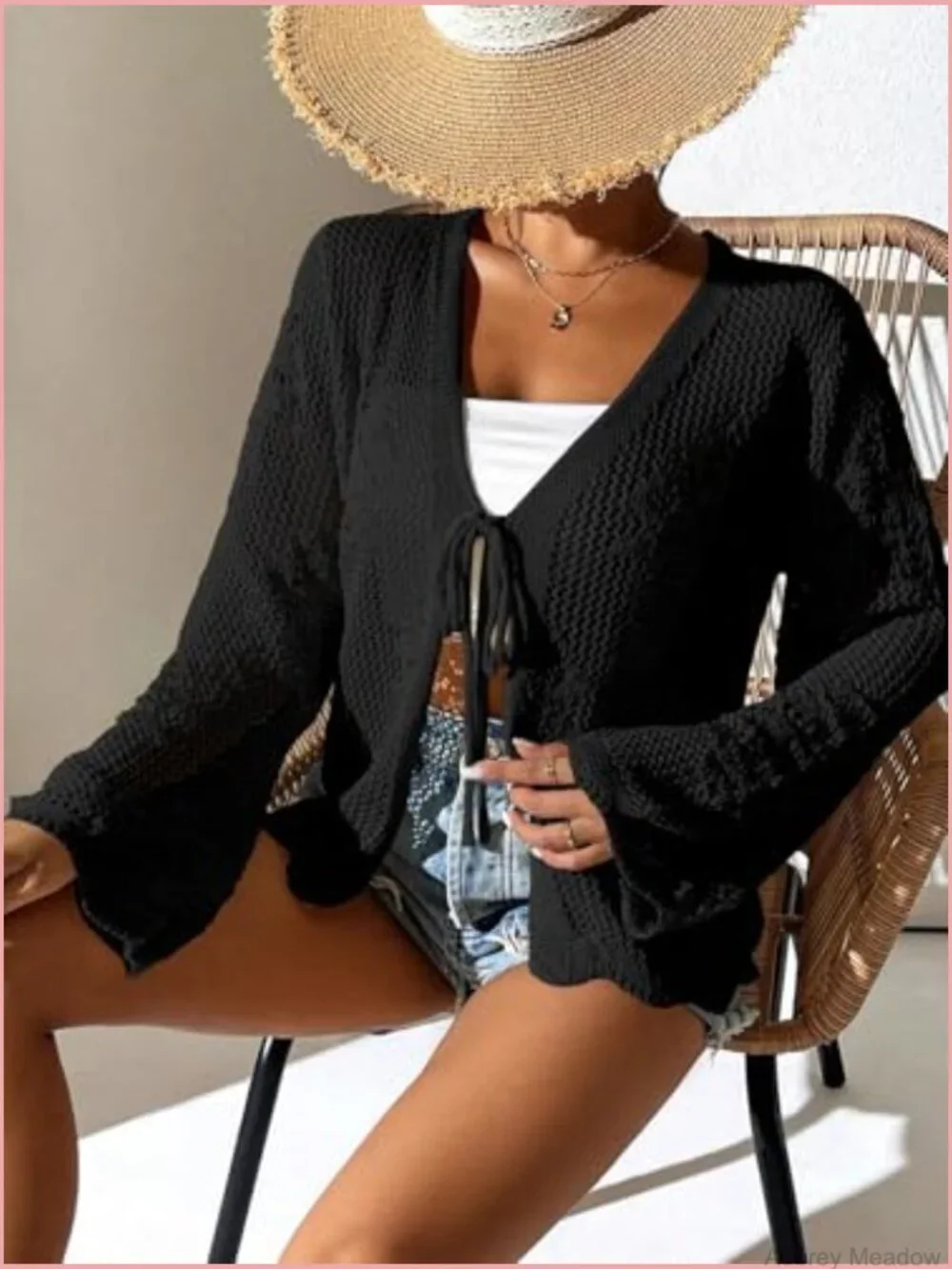 Lightweight Crochet Tie Front Cardigan Shrug Crop Top Knit Cover Up